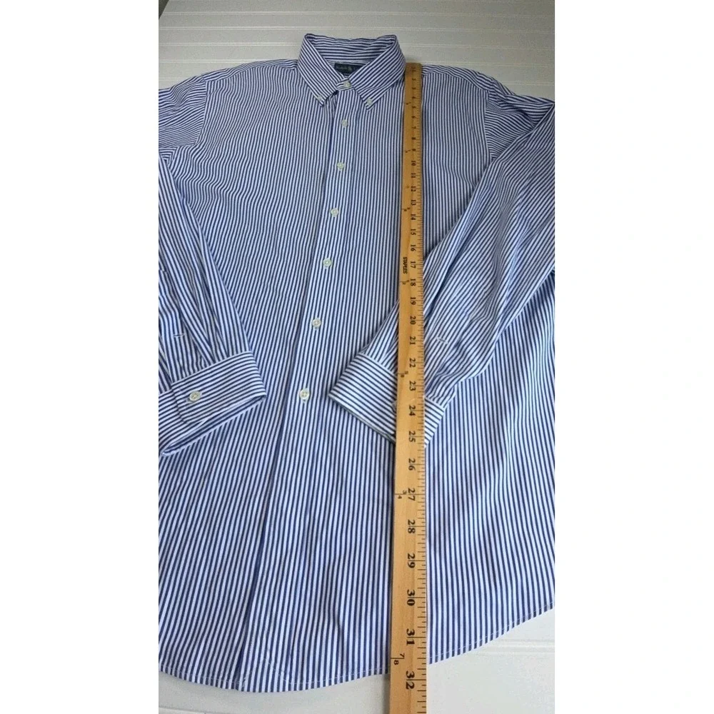 Ralph Lauren Dress Shirt Custom Fit Long Sleeve BLUE/WHITE Striped Mens 2XL